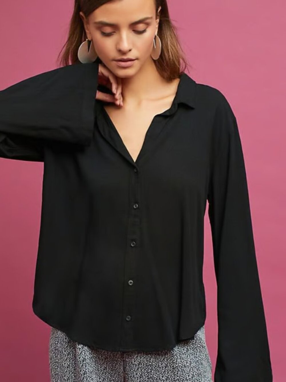 Anthropologie / Cloth & Stone - Black Tie-Back Button Down NWT Medium